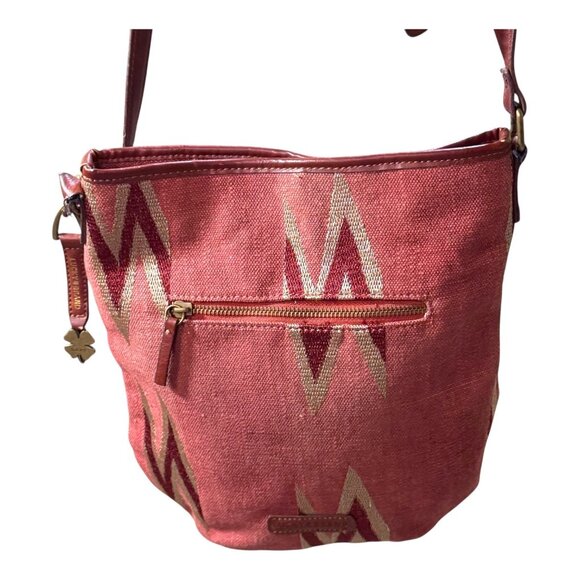 Lucky Brand Aztec Canvas Crossbody Bag Red & Gold Southwest Purse Pocketbook - Picture 1 of 14